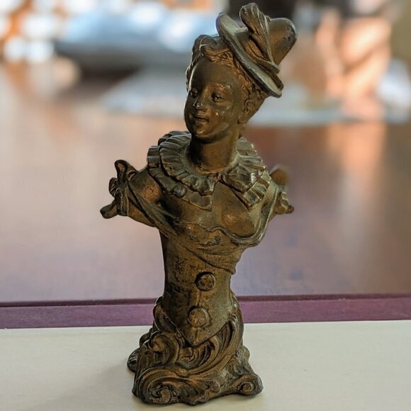 Cast Iron Vintage Brass Victorian Lady Torso Bust Cane Topper - Picture 10 of 10